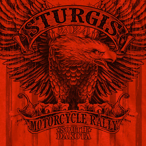 2024 Sturgis Motorcycle Rally Jumbo Print Upwing Eagle Red T-Shirt SPB1149