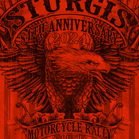 2024 Sturgis Motorcycle Rally Jumbo Print Upwing Eagle Red T-Shirt SPB1149