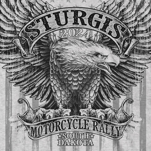 2024 Sturgis Motorcycle Jumbo Print Upwing Eagle Grey T-Shirt SPB1150