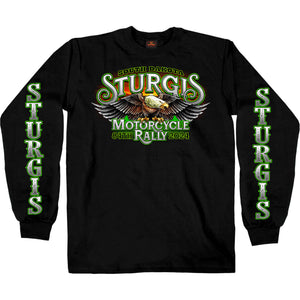2024 Sturgis #1 Design Eagle & Skull Black Motorcycle Rally Long Sleeve Tee Shirt SPB2109