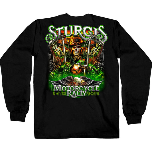 2024 Sturgis #1 Design Eagle & Skull Black Motorcycle Rally Long Sleeve Tee Shirt SPB2109