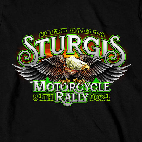 2024 Sturgis #1 Design Eagle & Skull Black Motorcycle Rally Long Sleeve Tee Shirt SPB2109