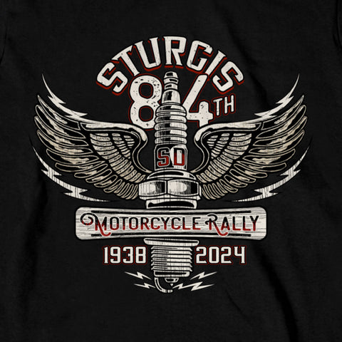 2024 Sturgis Motorcycle Rally Spark Plug Black Long Sleeve Tee SPB2111