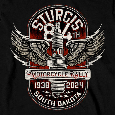 2024 Sturgis Motorcycle Rally Spark Plug Black Long Sleeve Tee SPB2111