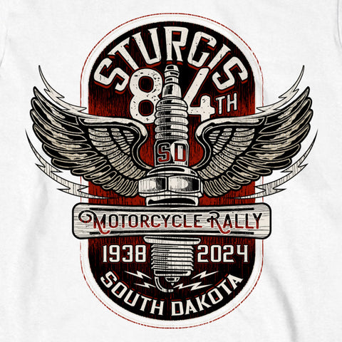 2024 Sturgis Motorcycle Rally Spark Plug White Long Sleeve Tee SPB2112