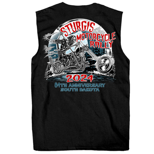 2024 Sturgis Motorcycle Rally Reaper Rider Black Sleeveless Tee Shirt SPB3069