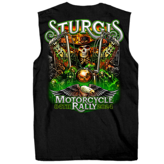 2024 Sturgis #1 Design Eagle & Skull Black Motorcycle Rally Sleeveless Tee Shirt SPB3070