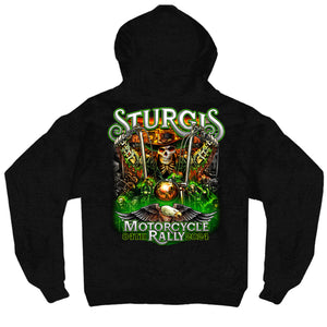 2024 Sturgis #1 Design Eagle & Skull Black Motorcycle Rally Zip Up Hoodie SPB4102