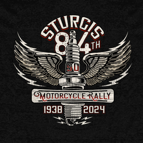 2024 Sturgis Motorcycle Rally Spark Plug Black Pullover Hooded Sweatshirt SPB4103