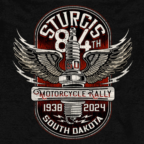 2024 Sturgis Motorcycle Rally Spark Plug Black Pullover Hooded Sweatshirt SPB4103