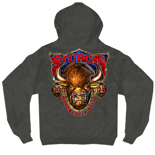2024 Sturgis Buffalo Charcoal Motorcycle Rally Zip Up Hoodie SPB4104