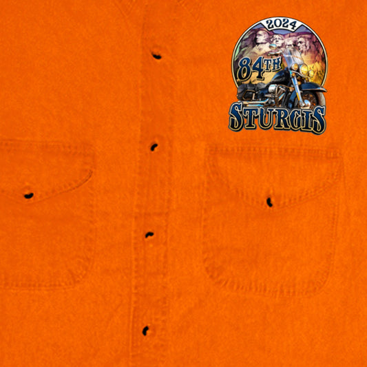 2024 Sturgis Rushmore Orange Motorcycle Rally Sleeveless Denim Button Up Shirt SPB5100