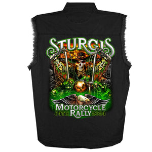 2024 Sturgis #1 Design Eagle & Skull Black Denim Motorcycle Rally Button Up Shirt SPB5101