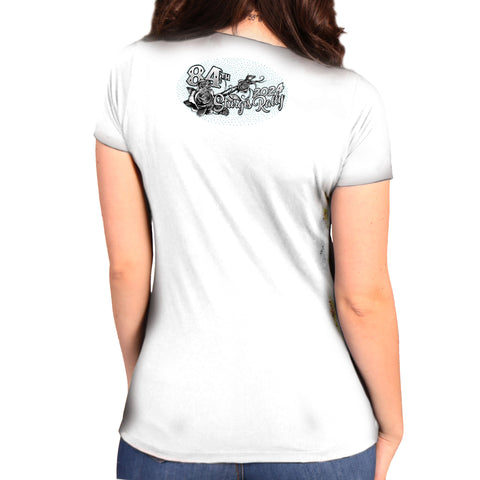 2024 Sturgis Motorcycle Rally Bandana Skull Ladies White Tee Shirt SPL1866
