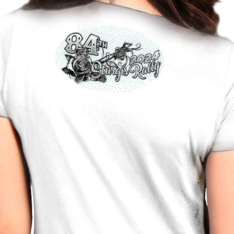 2024 Sturgis Motorcycle Rally Bandana Skull Ladies White Tee Shirt SPL1866