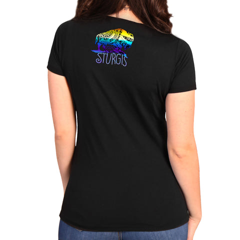2024 Sturgis Motorcycle Rally Buffalo Ladies Black Tee Shirt SPL1867