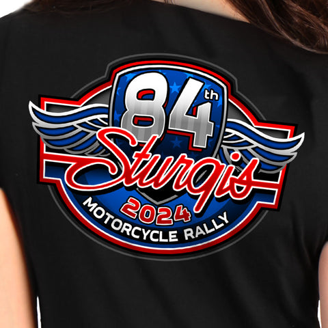 2024 Sturgis Motorcycle Rally Logo Womens Black V-neck Tee Shirt SPL1878