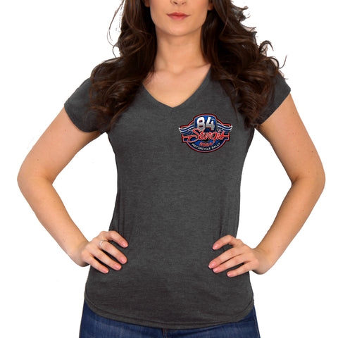 2024 Sturgis Motorcycle Rally Logo Charcoal Ladies Grey V-neck Tee Shirt SPL1879