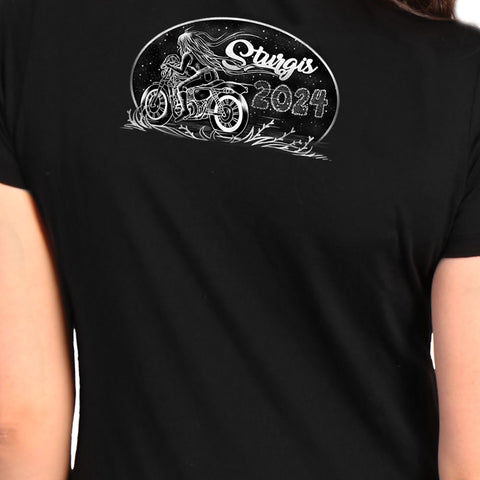 2024 Sturgis Motorcycle Rally Ride Like a Mother Ladies Black Tee Shirt SPL1880
