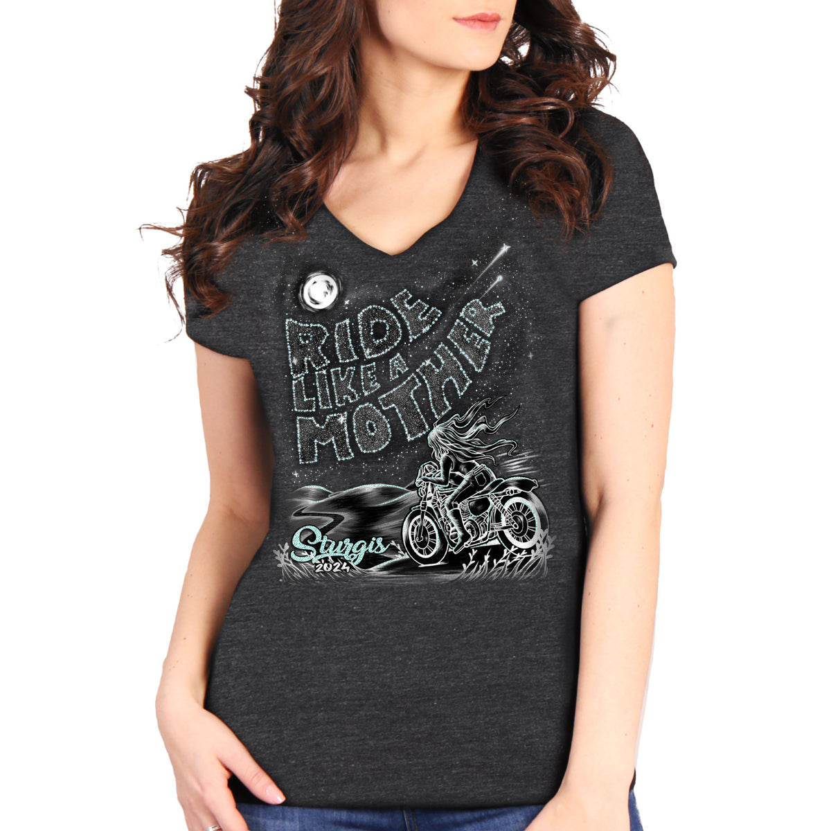 2024 Sturgis Motorcycle Rally Ride Like A Mother Charcoal Women's Tee Shirt SPL1881
