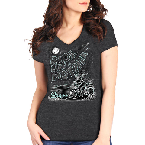 2024 Sturgis Motorcycle Rally Ride Like A Mother Charcoal Women's Tee Shirt SPL1881