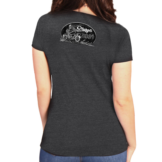 2024 Sturgis Motorcycle Rally Ride Like A Mother Charcoal Women's Tee Shirt SPL1881