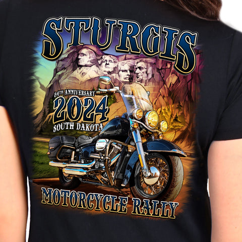 2024 Sturgis Motorcycle Rally Rushmore Ladies Black Tee Shirt SPL1882