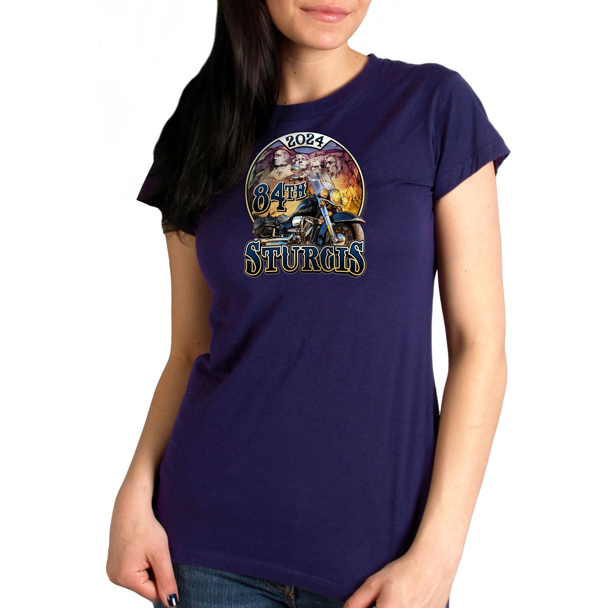 2024 Sturgis Motorcycle Rally Rushmore Navy Ladies Tee Shirt SPL1883