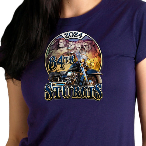 2024 Sturgis Motorcycle Rally Rushmore Navy Ladies Tee Shirt SPL1883