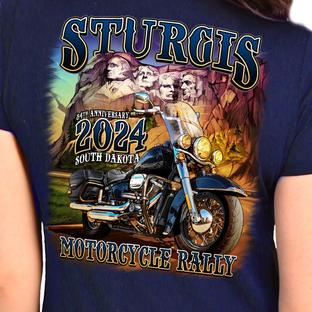 2024 Sturgis Motorcycle Rally Rushmore Navy Ladies Tee Shirt SPL1883