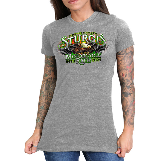 2024 Sturgis #1 Design Eagle & Skull Heather Gray Motorcycle Rally Tee Shirt SPL1887