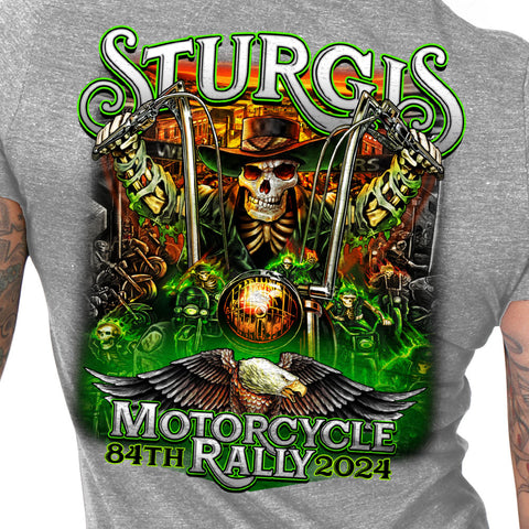 2024 Sturgis Motorcycle Rally  #1 Design Eagle & Skull Heather Gray Ladies Tee Shirt SPL1887