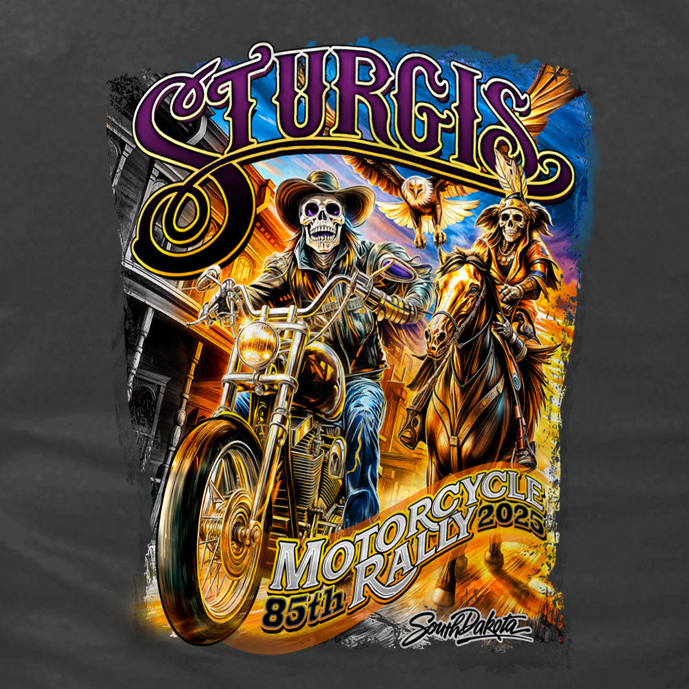 2025 Sturgis Motorcycle Rally #1 Ghost Rider  Charcoal Ladies Tee