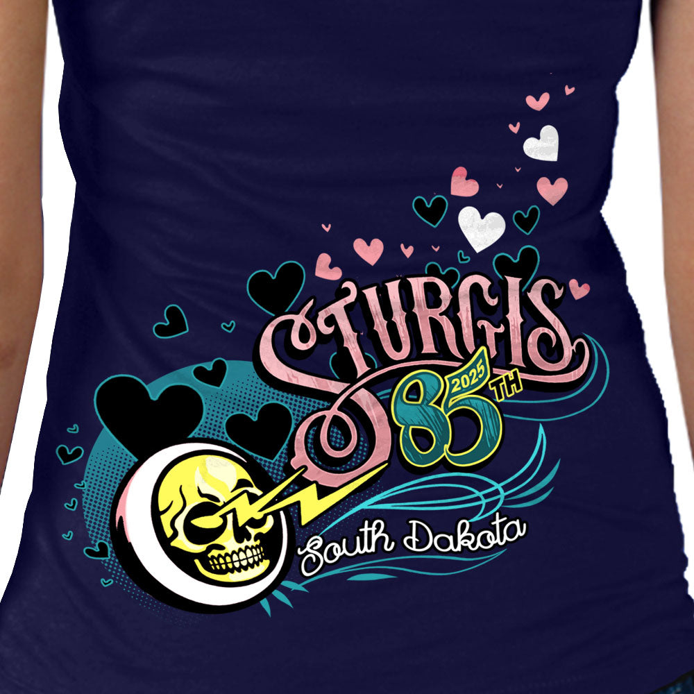 2025 Sturgis Motorcycle Rally Pink Lady Navy Ladies Tee