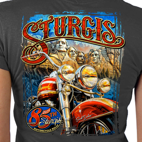 2025 Sturgis Motorcycle Rally Rushmore Charcoal Ladies Tee