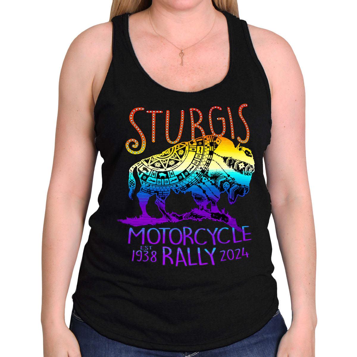 2024 Sturgis Motorcycle Rally Buffalo Ladies Black Tank Top SPL2869
