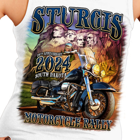 2024 Sturgis Motorcycle Rally Rushmore Ladies White Tank Top SPL2885