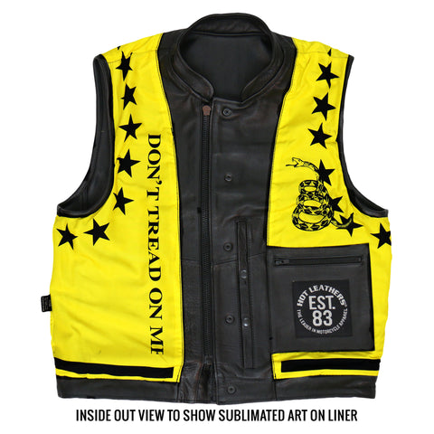 Hot Leathers VSM1053 Men's Black 'Don't Tread On Me' Motorcycle Club Style Conceal and Carry Leather Biker Vest