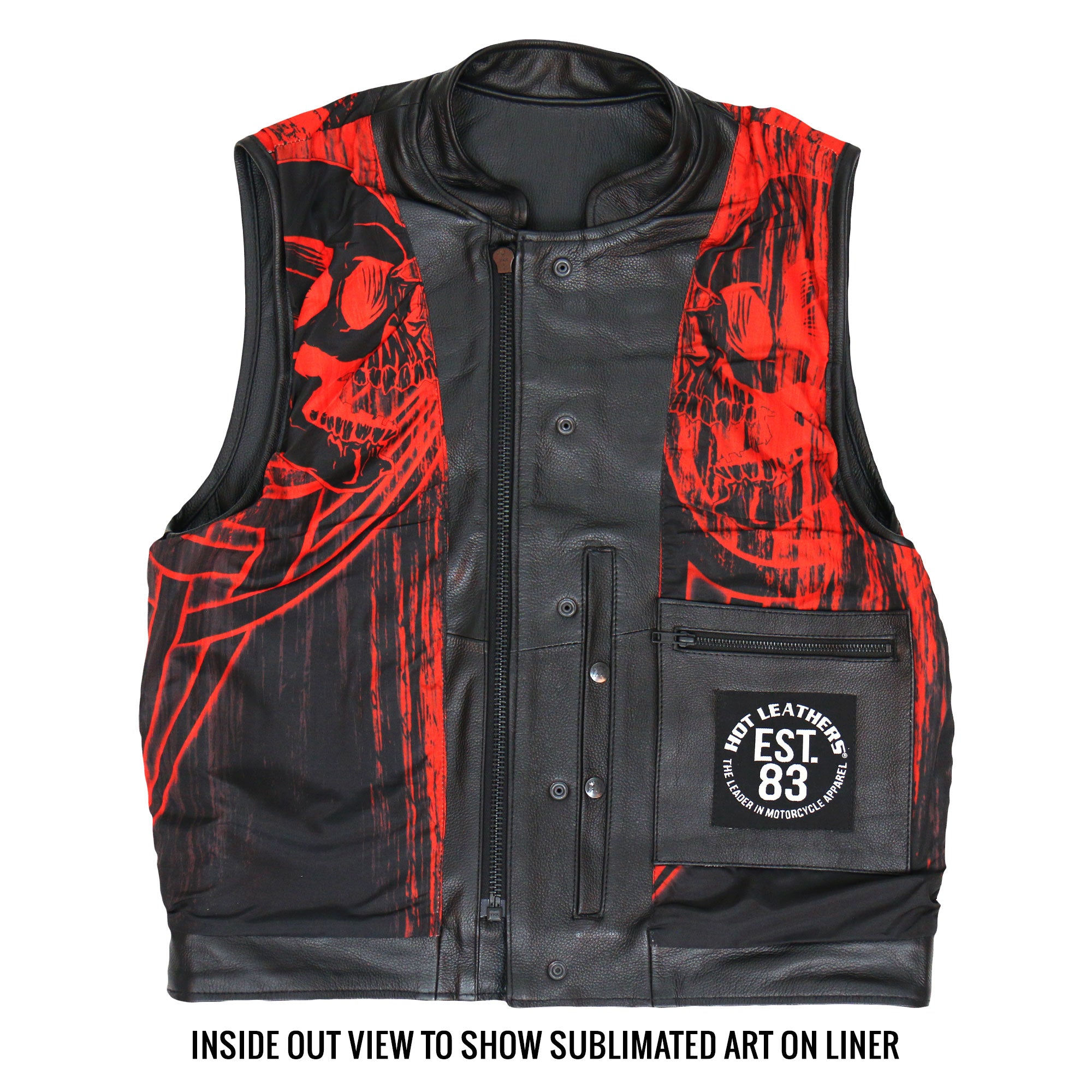 Hot Leathers VSM1055 Men’s Black 'Over The Top Skull' Motorcycle Club Style Conceal and Carry Leather Biker Vest