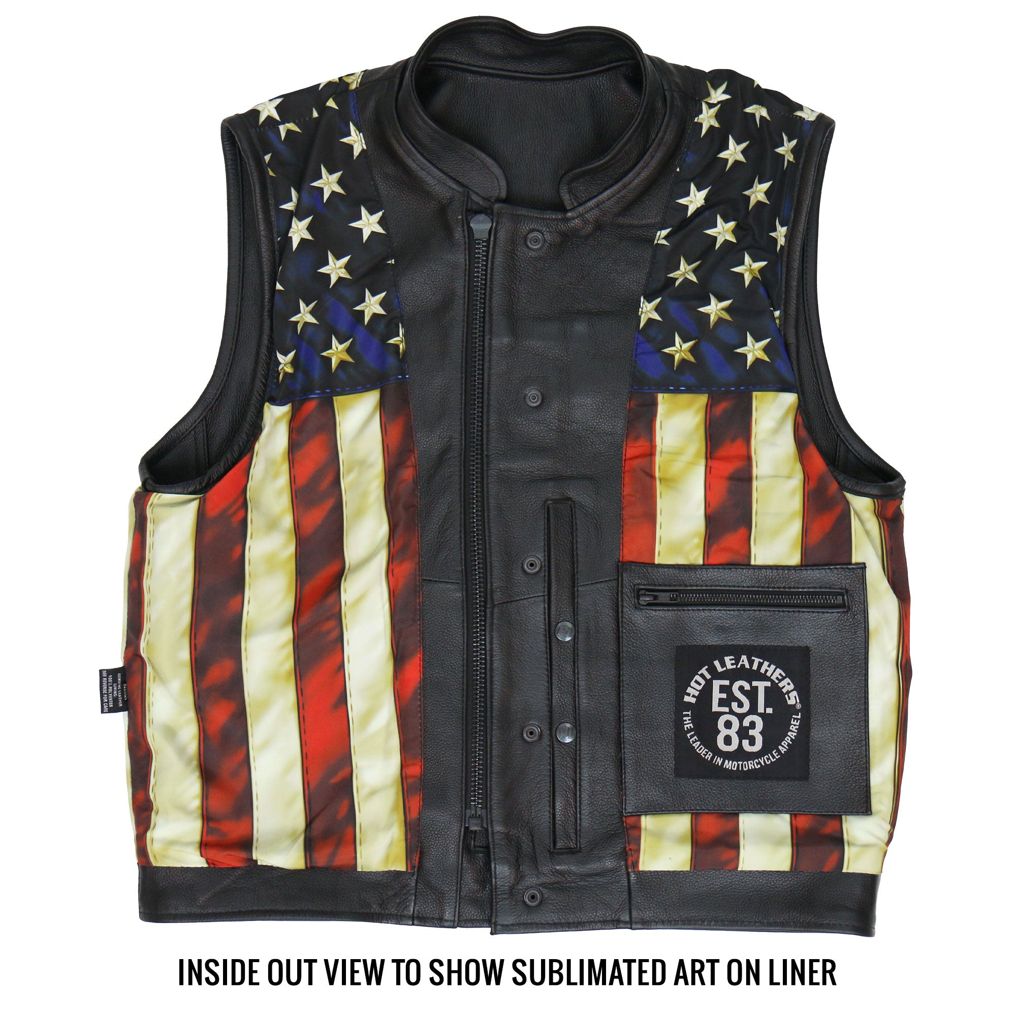 Hot Leathers VSM1056 Men's Black 'Vintage USA Flag' Motorcycle Club Style Conceal and Carry Leather Biker Vest