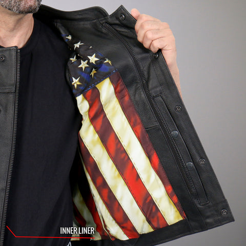 Hot Leathers VSM1056 Men's Black 'Vintage USA Flag' Motorcycle Club St