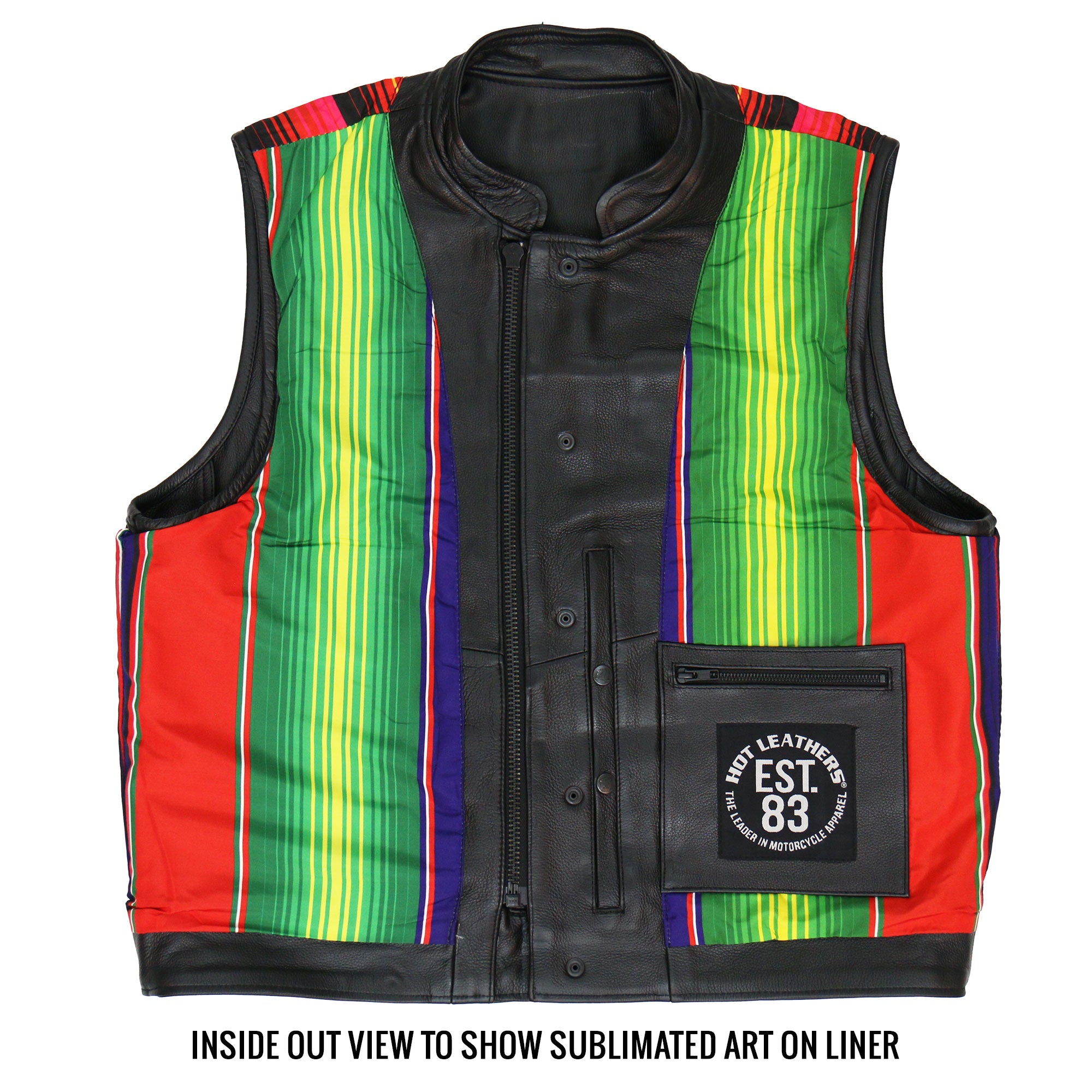 Hot Leathers VSM1057 Men’s Black 'Mexican Blanket' Motorcycle Club Style Conceal and Carry Leather Biker Vest