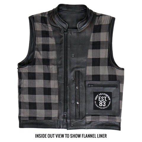 Hot Leathers VSM1059 Men's Black 'Flannel Grey' Motorcycle Club style Conceal and Carry Leather Biker Vest