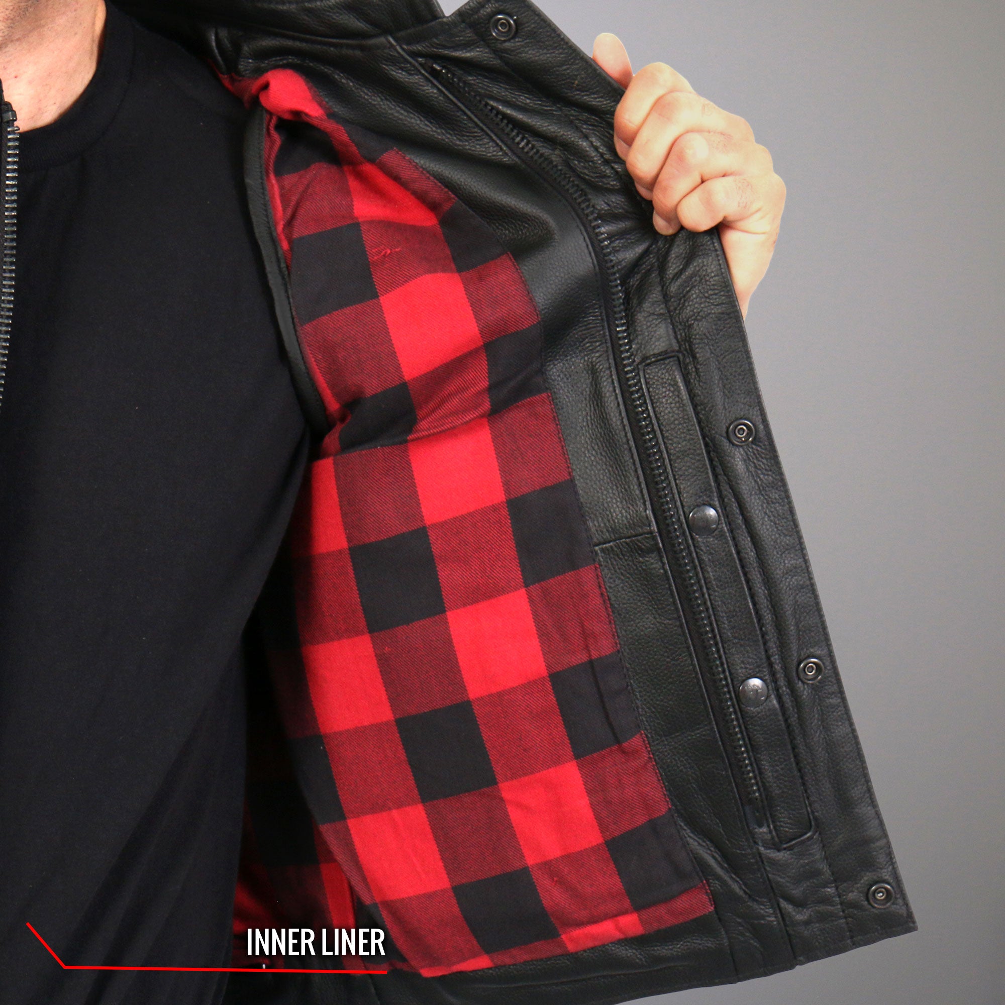 Hot Leathers VSM1060 Men's Black 'Flannel Red' Motorcycle Club Style Conceal and Carry Leather Biker Vest