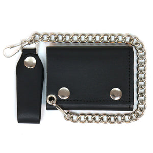 Hot Leathers WLB1001 Classic Black Leather Wallet with Chain