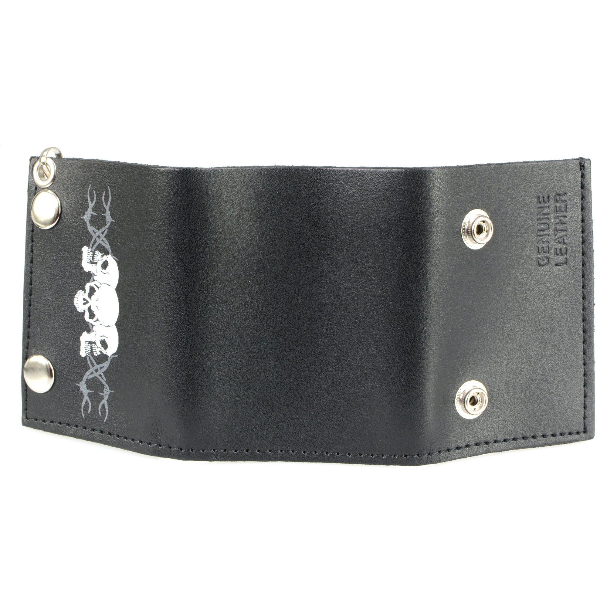 Hot Leathers WLB1014 Barbed Wire Skulls Black Leather Wallet with Chain