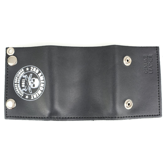 Hot Leathers WLB1021 2nd Amendment Tri-fold Black Leather Wallet with Chain