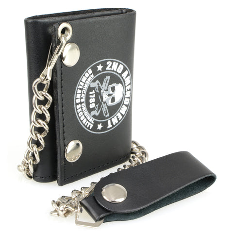 Hot Leathers WLB1021 2nd Amendment Tri-fold Black Leather Wallet with Chain