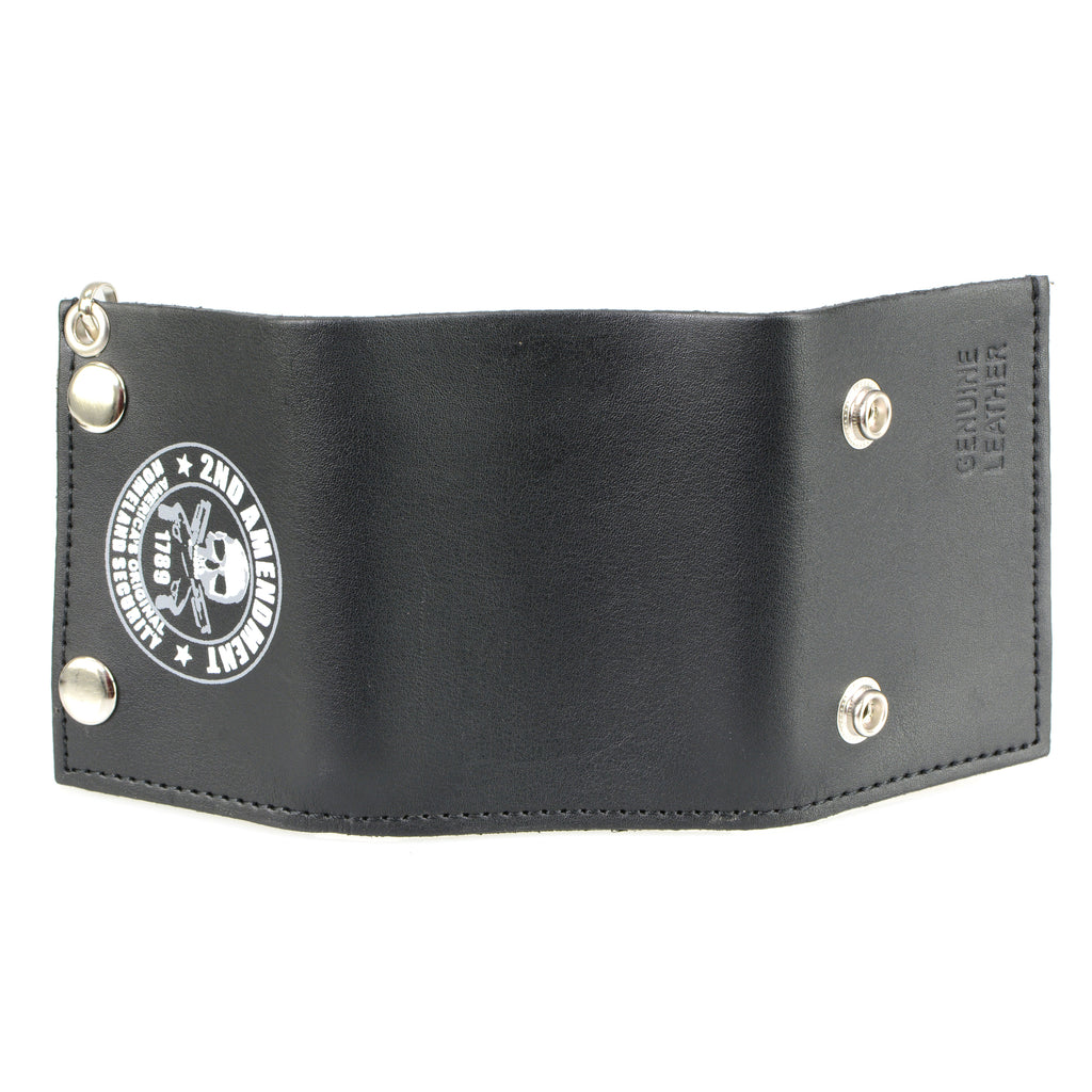 Hot Leathers WLB1021 2nd Amendment Tri-fold Black Leather Wallet with Chain