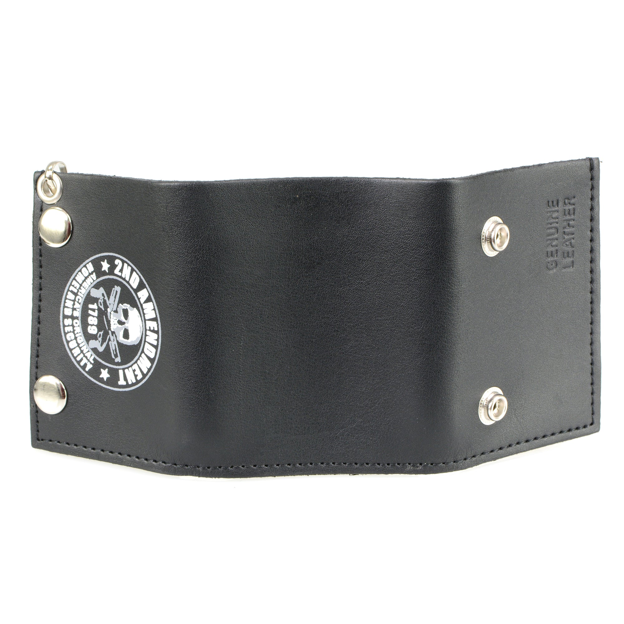 Hot Leathers WLB1021 2nd Amendment Tri-fold Black Leather Wallet with Chain